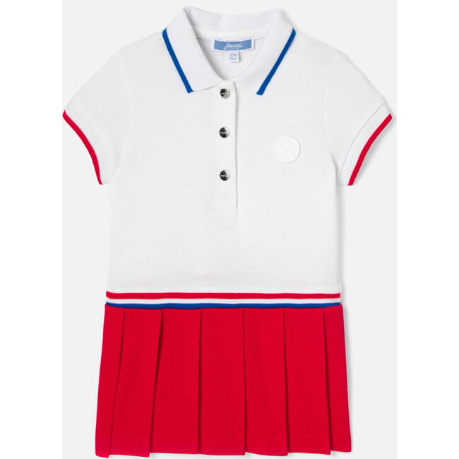 Baby Girl Polo Dress, White & Red