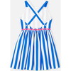 Girl Striped Cross-Over Strap Dress, White & Blue - Dresses - 2