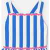 Girl Striped Cross-Over Strap Dress, White & Blue - Dresses - 3