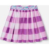 Girl Gingham Gathered Waist Skirt, White & Purple - Skirts - 2