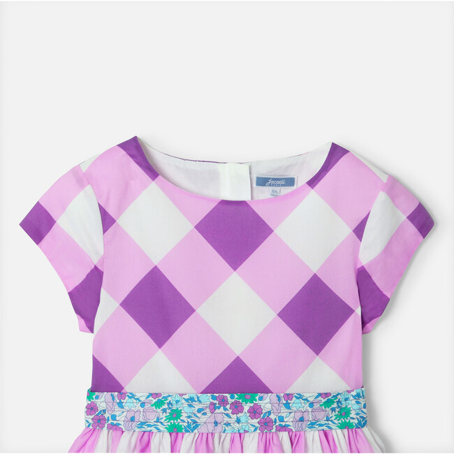 Girl Gingham Dress, White & Purple - Dresses - 3