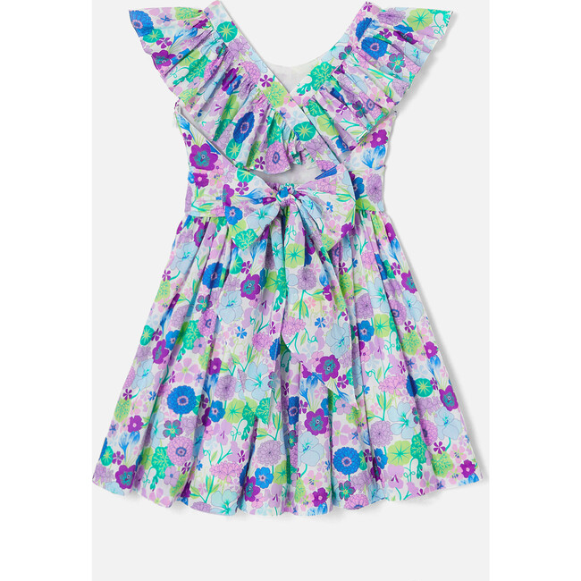 Girl Gathered Waist Halter Dress, White & Multicolours - Dresses - 2