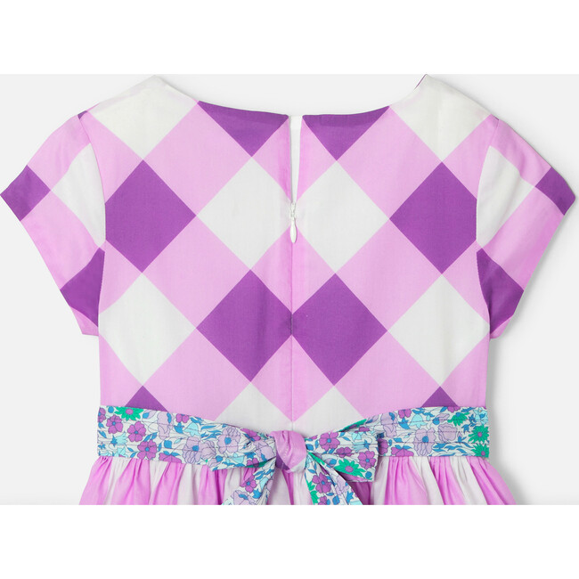 Girl Gingham Dress, White & Purple - Dresses - 4