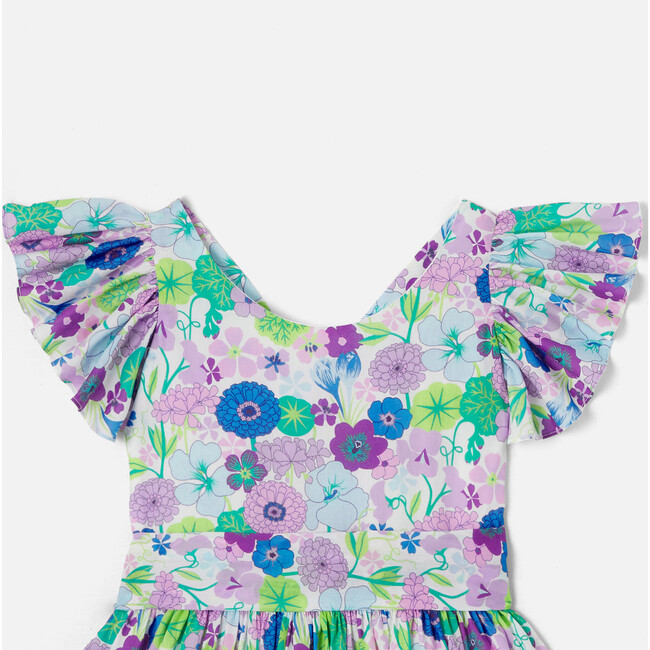 Girl Gathered Waist Halter Dress, White & Multicolours - Dresses - 3