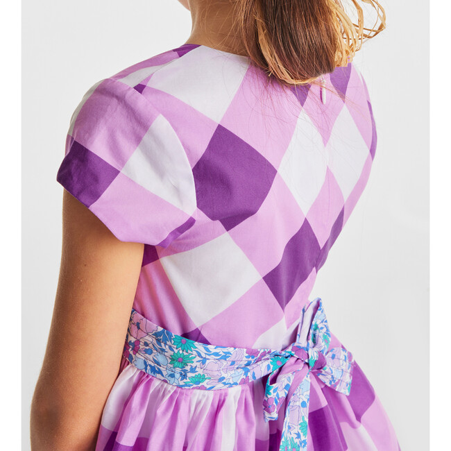 Girl Gingham Dress, White & Purple - Dresses - 7