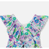 Girl Gathered Waist Halter Dress, White & Multicolours - Dresses - 4