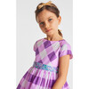 Girl Gingham Dress, White & Purple - Dresses - 8