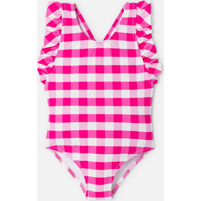 Baby Girl Gingham Swimsuit, Pink & White