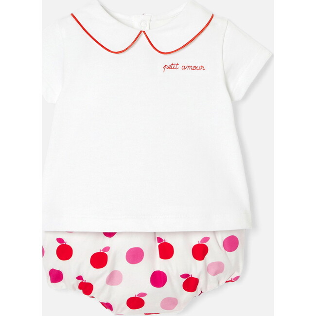 Baby Girl Embroidered T-Shirt & Bloomer Set, White & Multicolours