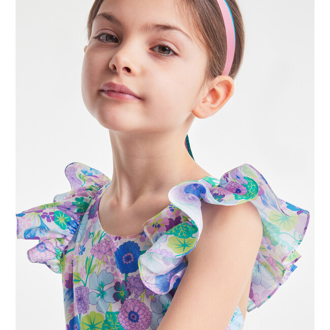 Girl Gathered Waist Halter Dress, White & Multicolours - Dresses - 8