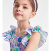 Girl Gathered Waist Halter Dress, White & Multicolours - Dresses - 8