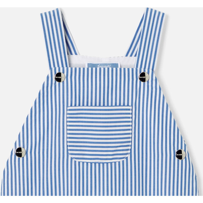 Baby Boy Short Overalls, Blue & White - Overalls - 3