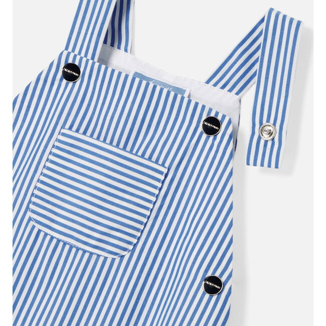 Baby Boy Short Overalls, Blue & White - Overalls - 4