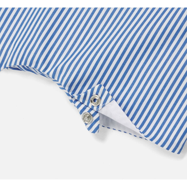 Baby Boy Short Overalls, Blue & White - Overalls - 5