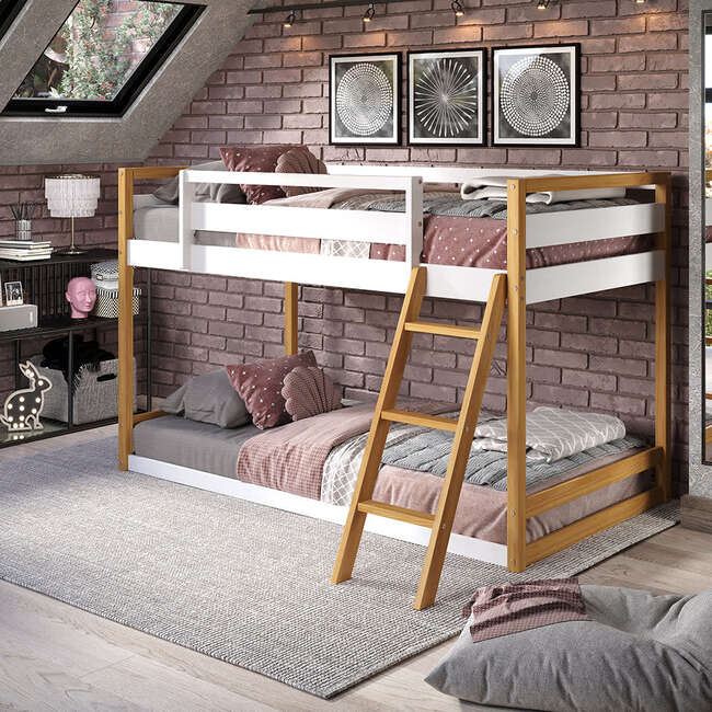 Quadra Bunk Bed - Twin, White & Natural - Beds - 3