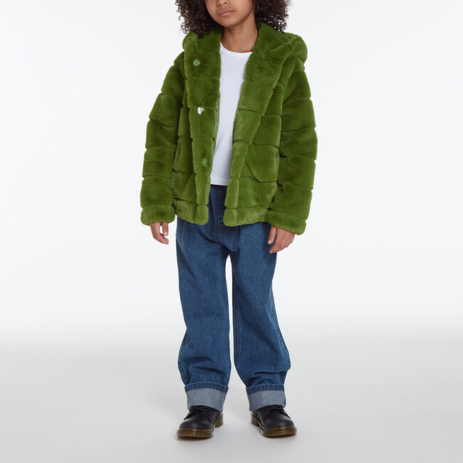 Goldie Kids Moss Green Faux Fur Coat - Faux Fur Coats - 2