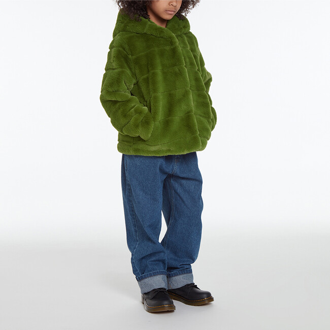 Goldie Kids Moss Green Faux Fur Coat - Faux Fur Coats - 3
