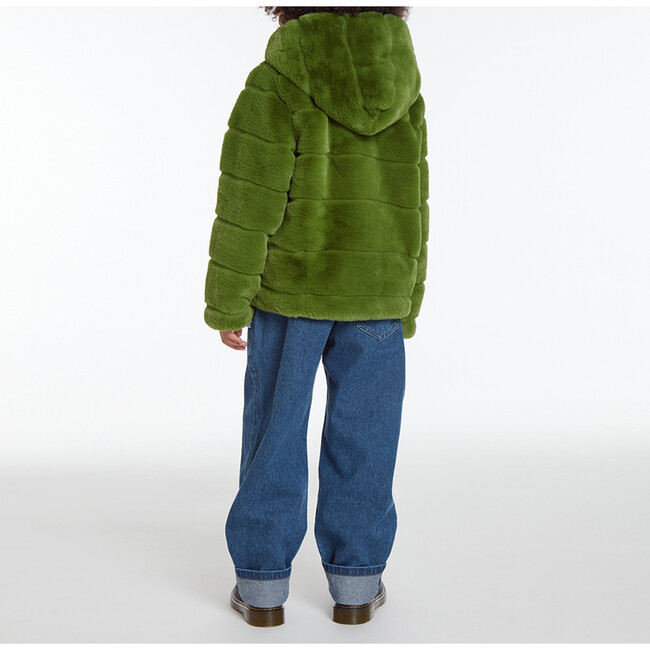 Goldie Kids Moss Green Faux Fur Coat - Faux Fur Coats - 4