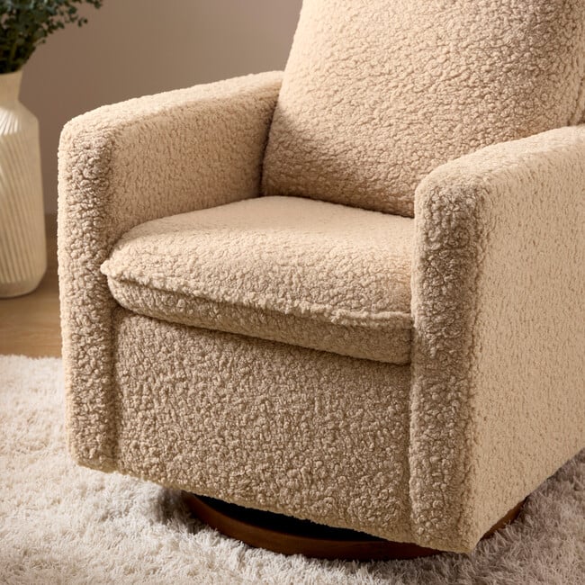 Cali Pillowback Shearling Swivel Glider, Chai & Dark Wood Base - Nursery Chairs - 3