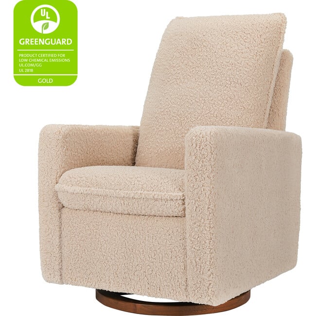 Cali Pillowback Shearling Swivel Glider, Chai & Dark Wood Base - Nursery Chairs - 9