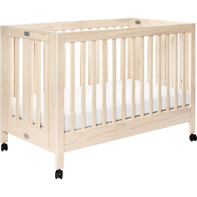 Maki Full-Size Portable Folding Crib with Toddler Bed Conversion Kit, Natural