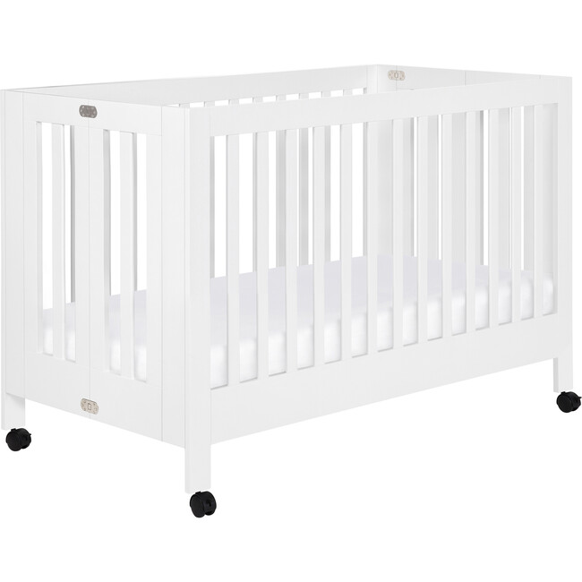 Maki Full-Size Portable Folding Crib with Toddler Bed Conversion Kit, White