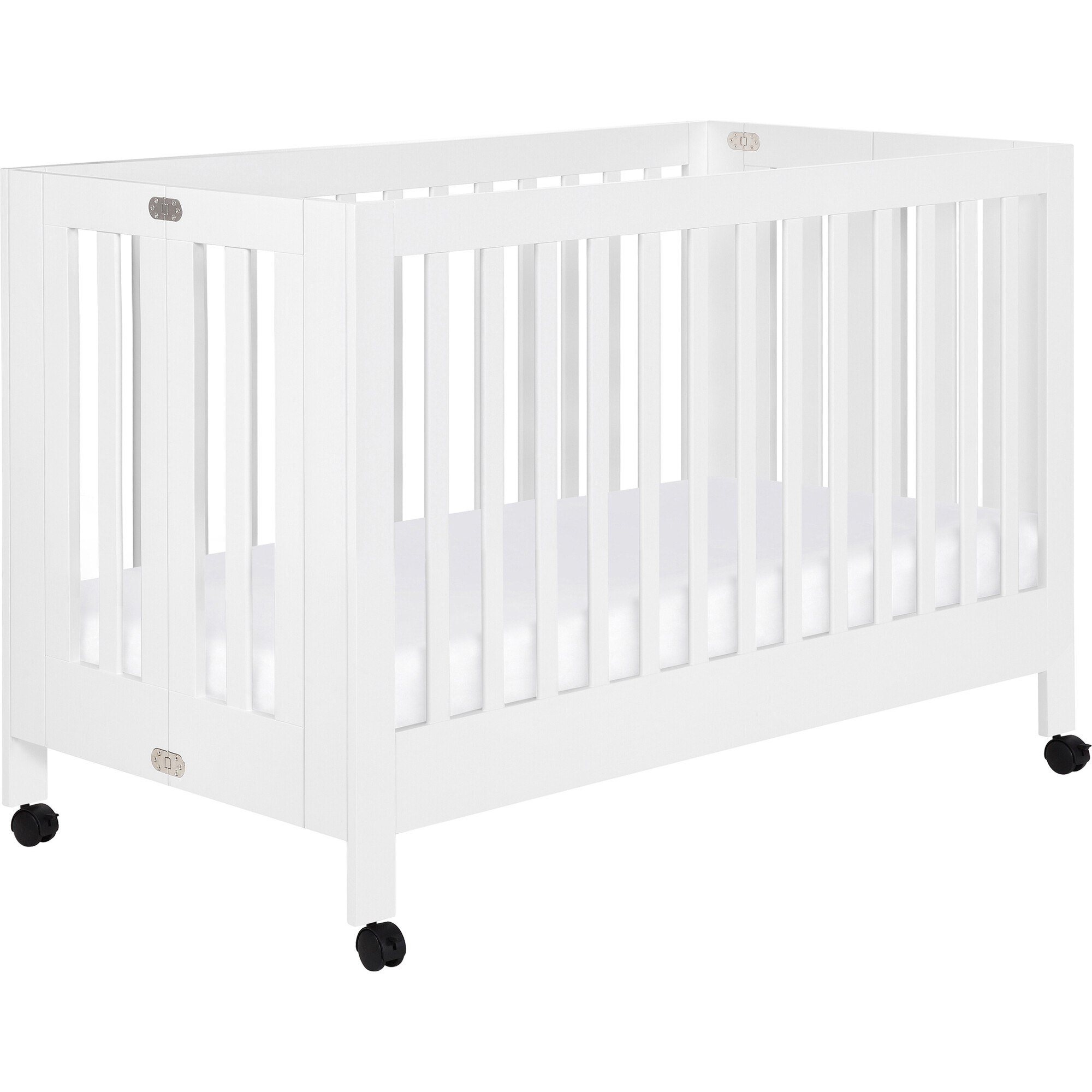 Maki Full-Size Portable Folding Crib with Toddler Bed Conversion Kit, White - Cribs - 1