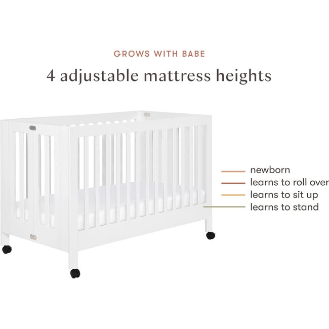 Maki Full-Size Portable Folding Crib with Toddler Bed Conversion Kit, White - Cribs - 6