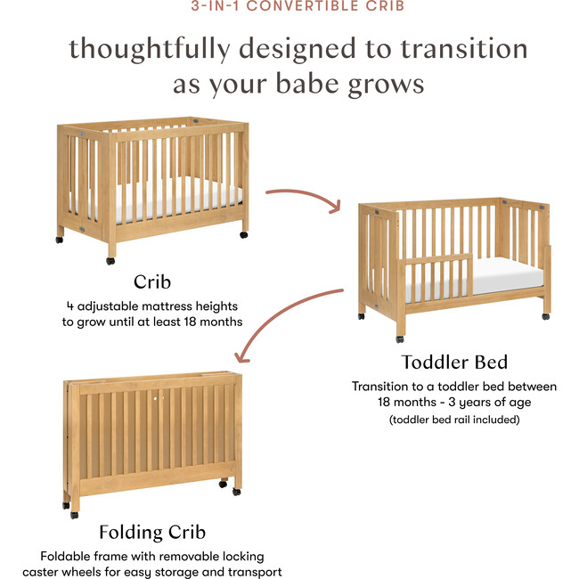 Maki Full-Size Portable Folding Crib With Toddler Bed Conversion Kit, Honey - Cribs - 6