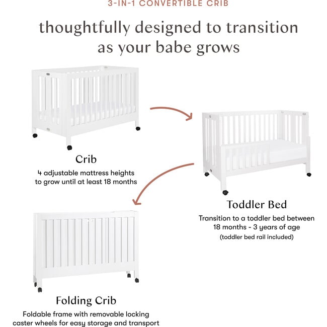 Maki Full-Size Portable Folding Crib with Toddler Bed Conversion Kit, White - Cribs - 7