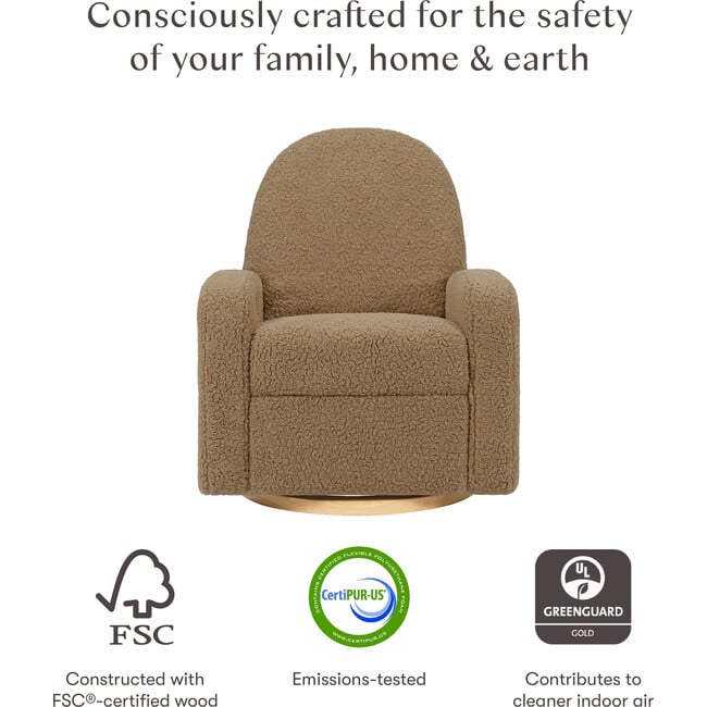 Nami Electronic & Swivel Glider Recliner With USB Port, Cortado Shearling & Light Wood Base - Nursery Chairs - 5