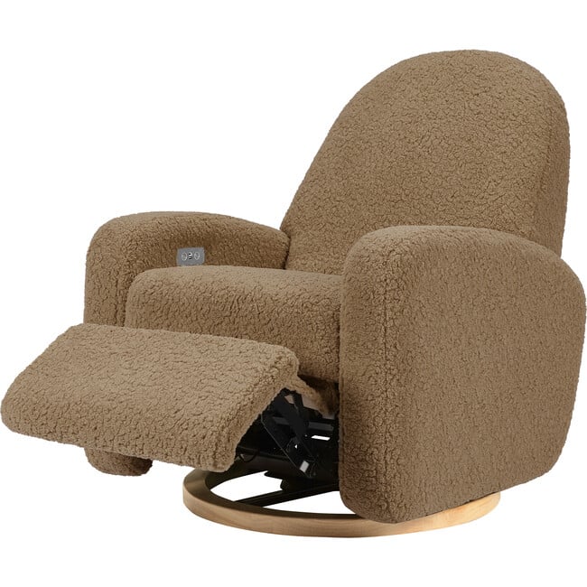 Nami Electronic & Swivel Glider Recliner With USB Port, Cortado Shearling & Light Wood Base - Nursery Chairs - 7