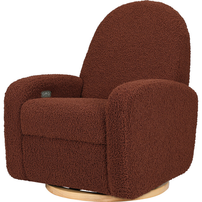 Nami Electronic & Swivel Glider Recliner With USB Port, Rouge Teddy Loop & Light Wood Base