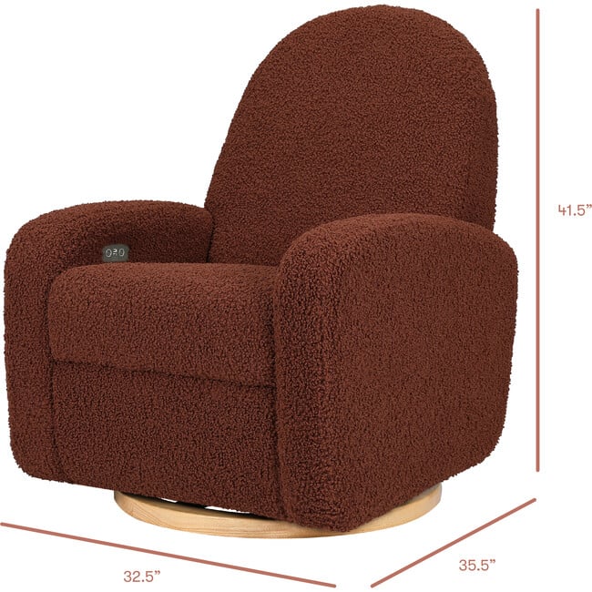 Nami Electronic & Swivel Glider Recliner With USB Port, Rouge Teddy Loop & Light Wood Base - Nursery Chairs - 10