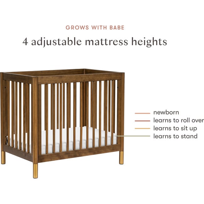 Gelato 4-in-1 Convertible Mini Crib, Natural Walnut & Gold Feet - Cribs - 6