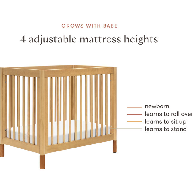 Gelato 4-in-1 Convertible Mini Crib, Honey & Vegan Tan Leather Feet - Cribs - 5