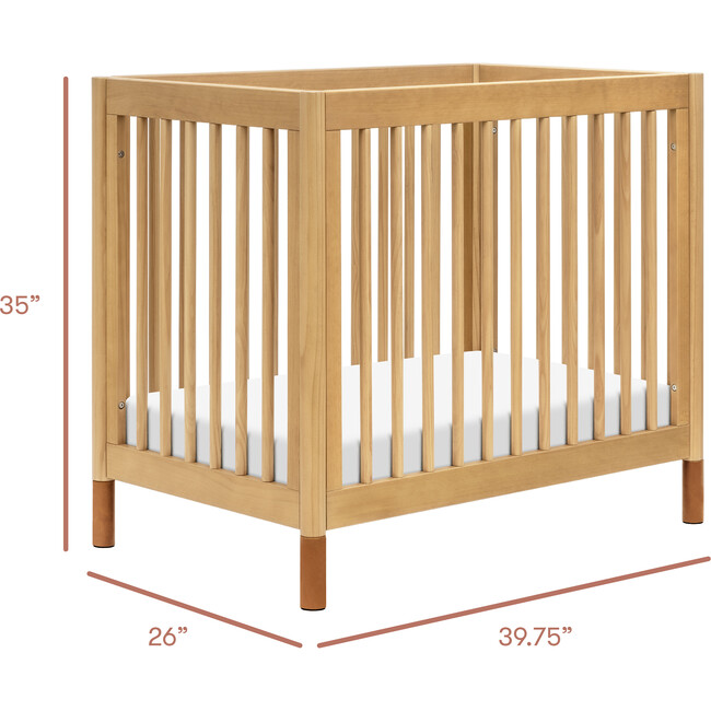 Gelato 4-in-1 Convertible Mini Crib, Honey & Vegan Tan Leather Feet - Cribs - 11