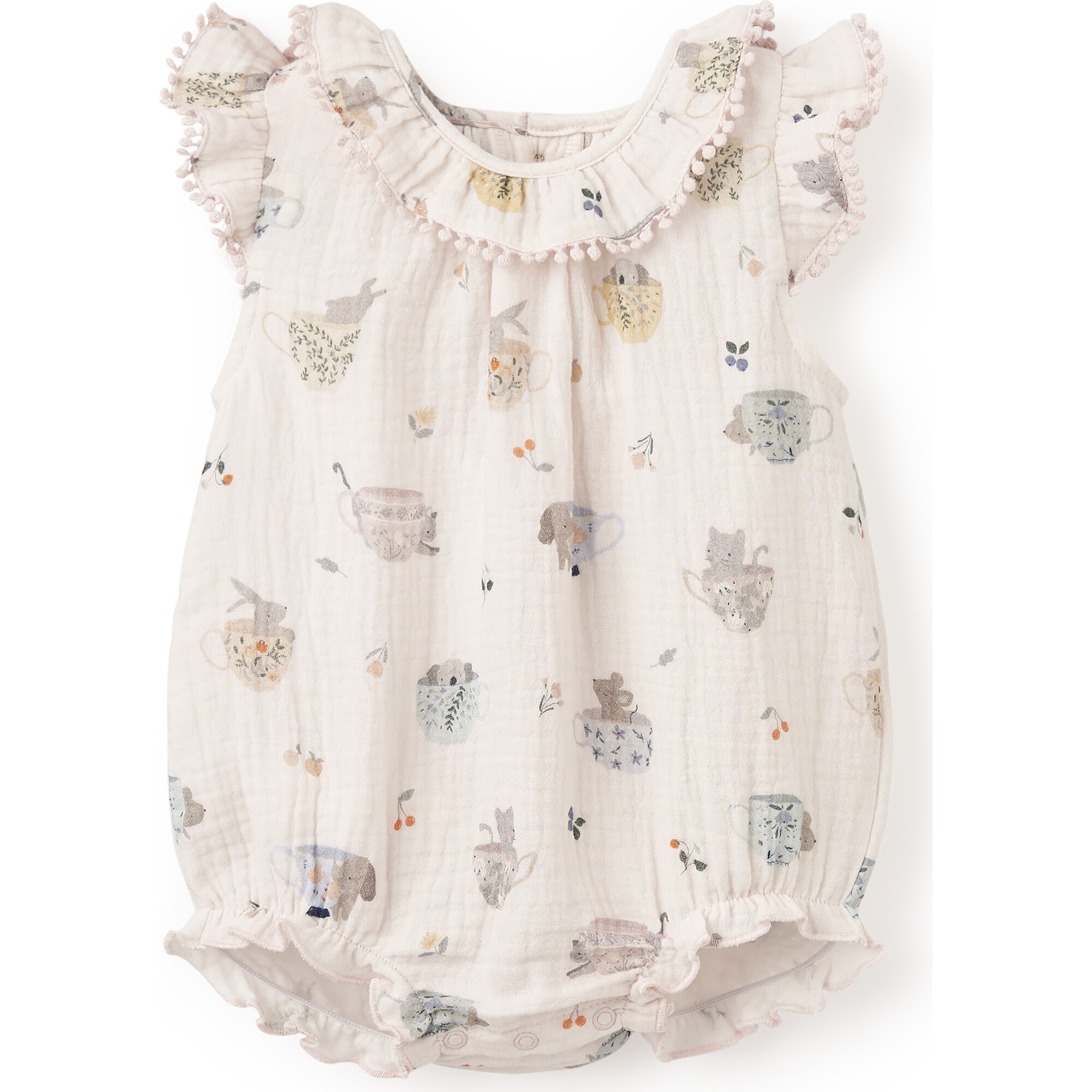 Tea Party Picnic Organic Muslin Lace Edge Bubble, Florals - Dresses - 1