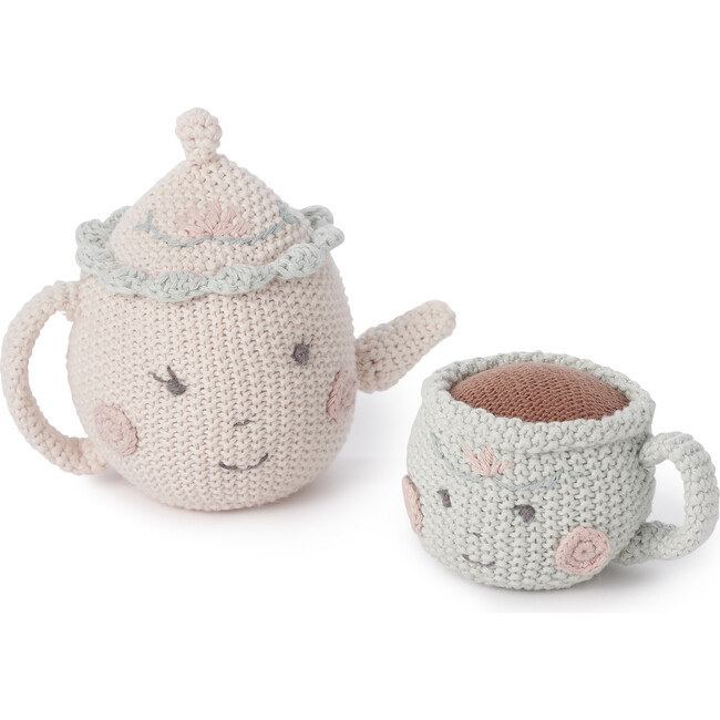 Tea Party Picnic Hand-Crochet Boxed Teapot & Teacup Rattles, Florals