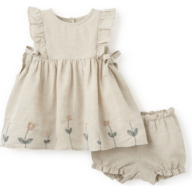 Tea Party Picnic Floral Embroidered Dress & Bloomer Set, Florals