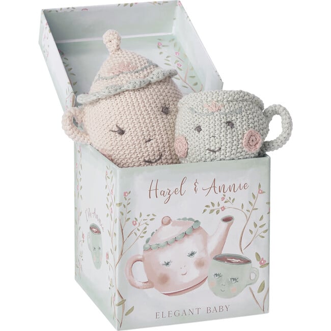 Tea Party Picnic Hand-Crochet Boxed Teapot & Teacup Rattles, Florals - Rattles - 4