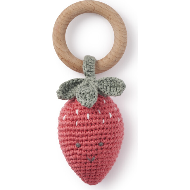 Strawberry Fields Wood Ring Rattle Hand-Crochet, Dots