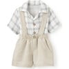 Spring Classics Plaid Muslin Shirt & Linen Suspender Shorts, Plaid - Shorts - 1 - thumbnail