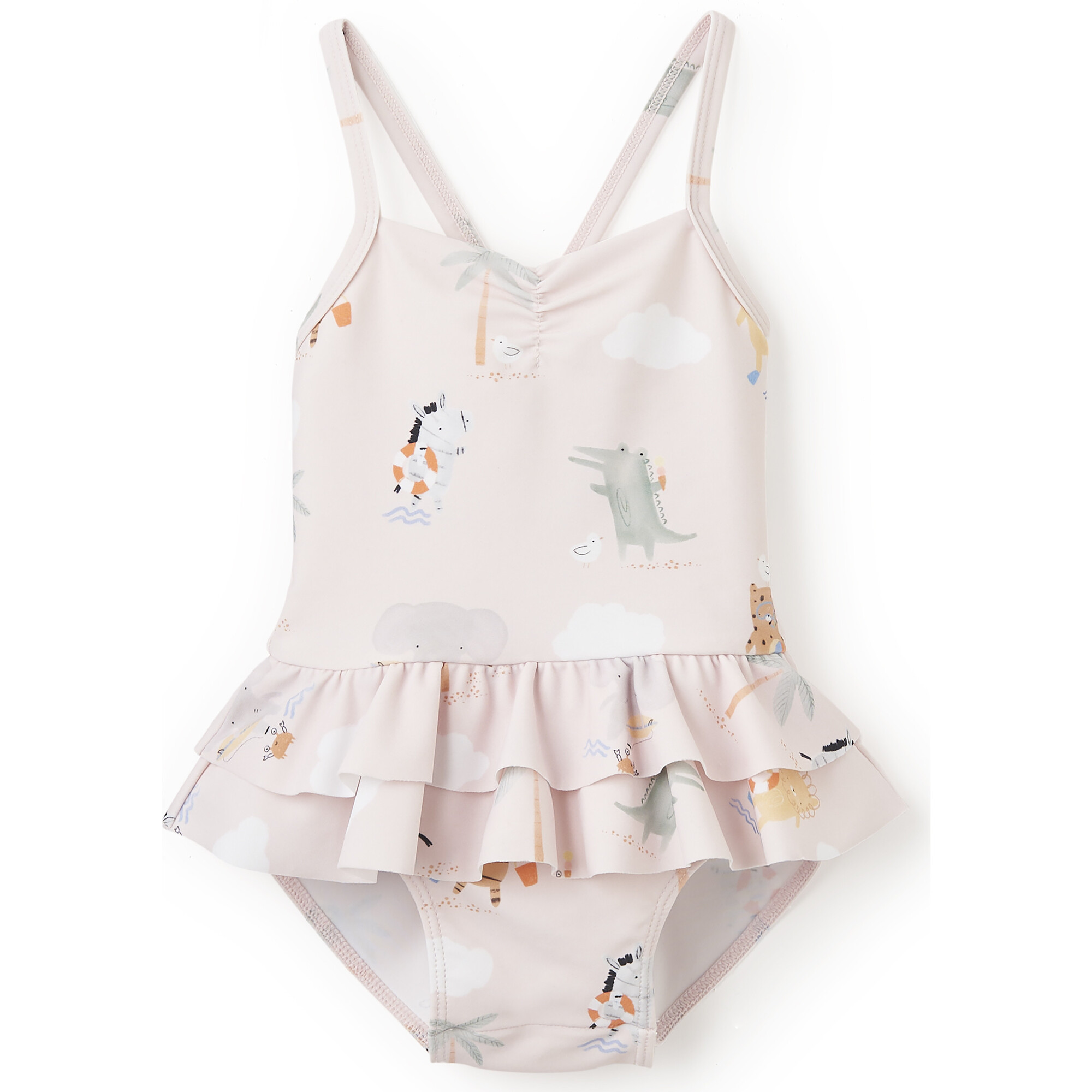 Seaside Safari Sleeveless Ruffle Swimsuit, Pink - Swim Trunks - 1