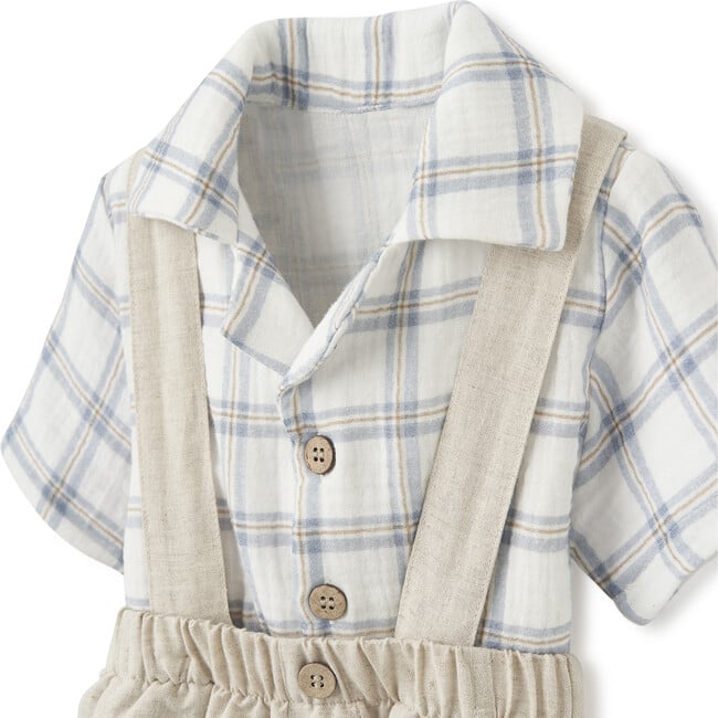 Spring Classics Plaid Muslin Shirt & Linen Suspender Shorts, Plaid - Shorts - 2