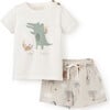 Seaside Safari Alligator Knit Top & Muslin Short Set, Tan - Shorts - 1 - thumbnail