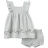 Sea Magic Embroidered Muslin Dress & Bloomer Set, Aqua - Bloomers - 1 - thumbnail