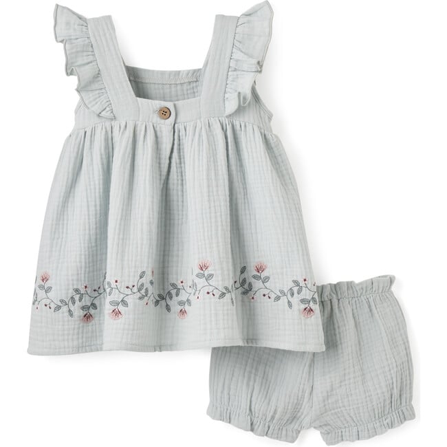 Sea Magic Embroidered Muslin Dress & Bloomer Set, Aqua - Bloomers - 2