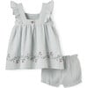 Sea Magic Embroidered Muslin Dress & Bloomer Set, Aqua - Bloomers - 2