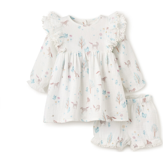 Pony Meadow Organic Muslin Dress With Bloomer, Multicolors